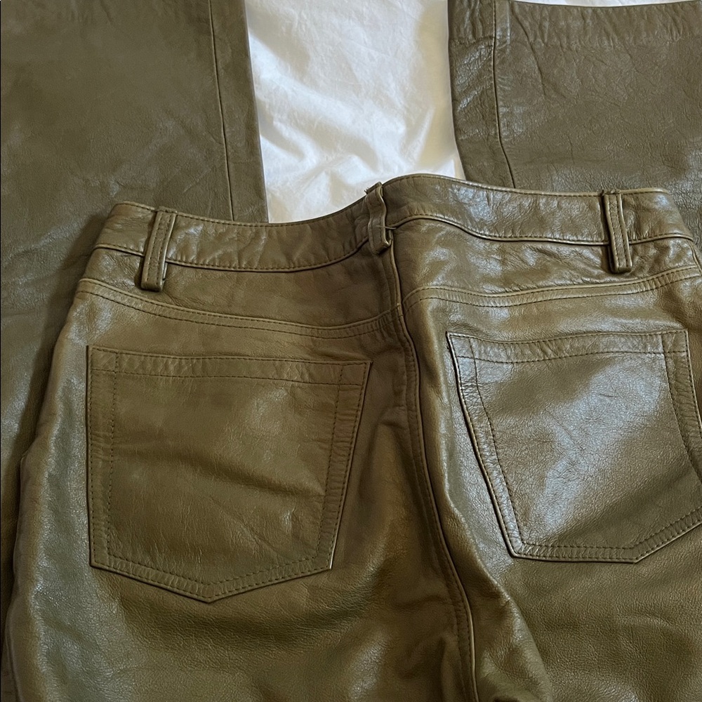 Gap Y2K 2000 Bootcut Real genuine Leather Pants Olive Green Army size 8 - Picture 4 of 5